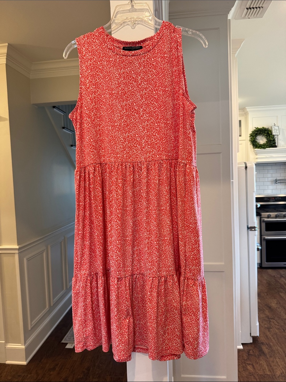 Banana Republic Women’s Size Medium Tall Coral Orange Speckled Tiered Dress